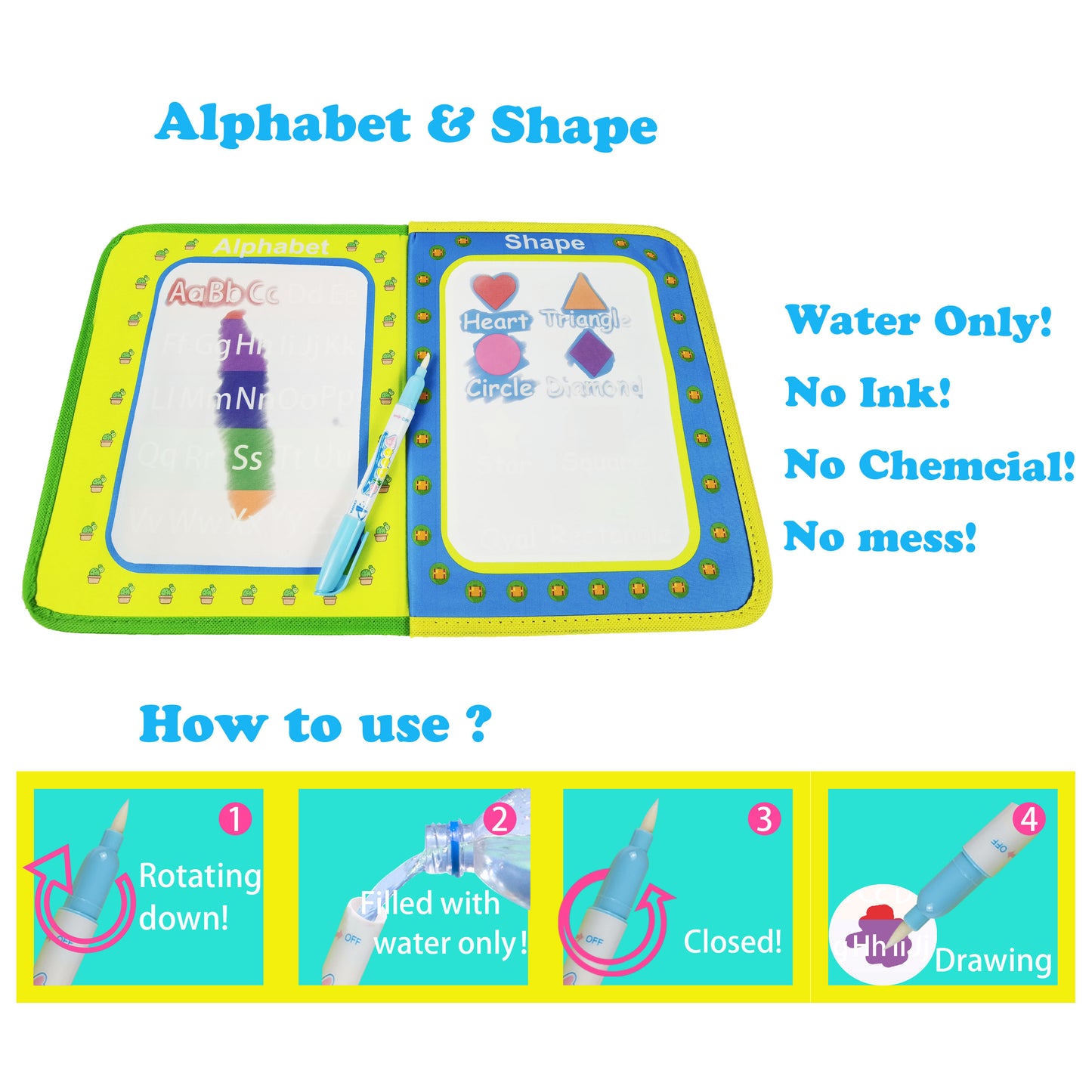 LISKTO Magic Doodle Book Travel Toy Magic Paint with Water Coloring Designed for Toddler STEM Educational Learning Toys